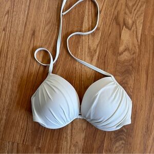 Shade & Shore white bikini top 34D Large stretch pleated push up swim